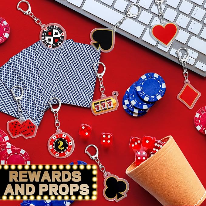 Tondiamo 48 Pcs Casino Party Favors Keychains Bulk Casino Night Souvenirs Dice Keychains for Halloween Birthday Gifts Decorations
