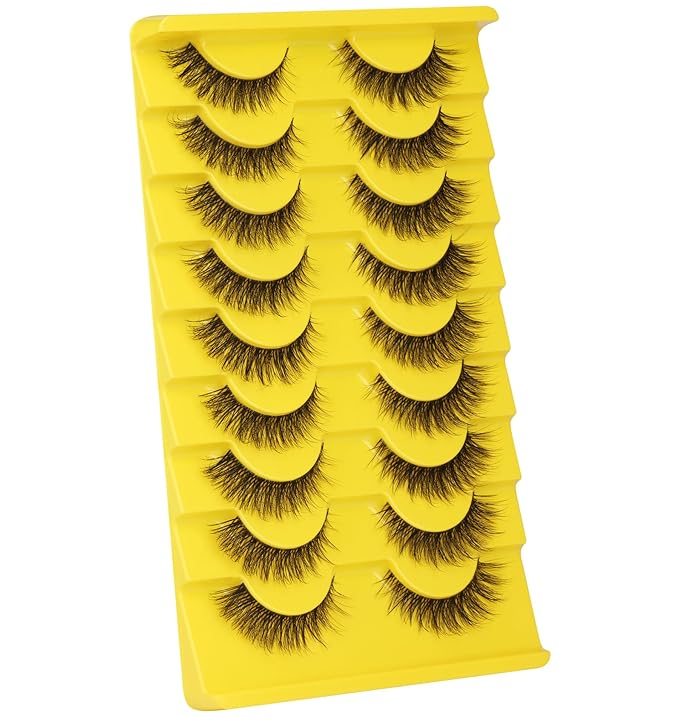 False Eyelashes Russian Strip Lashes D-Curly Wispy Natural Look zanlufly Lashes Like Eyelash Extension Volume Transparent Band Cat Eye Fake Eyelashes Pack