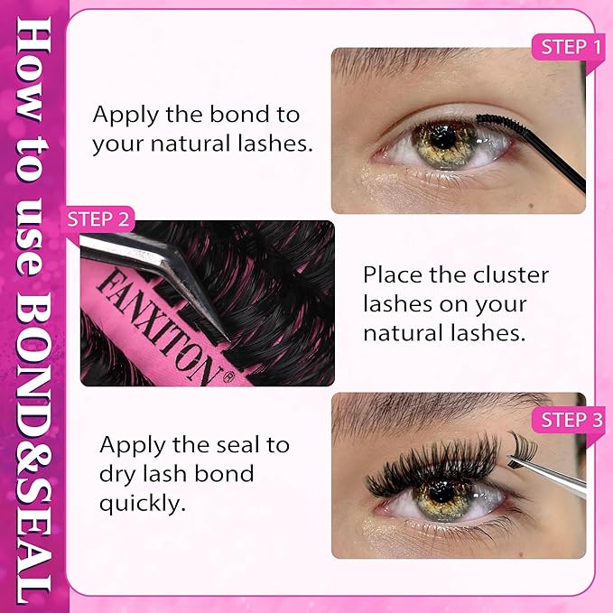 DIY Lash Extension Kit Volume Thick Lash Clusters D Curl 80D+100D 10-16MM Eyelash Extension Kit Individual Lashes Lash Cluster Kit For Beginners (No Glue)