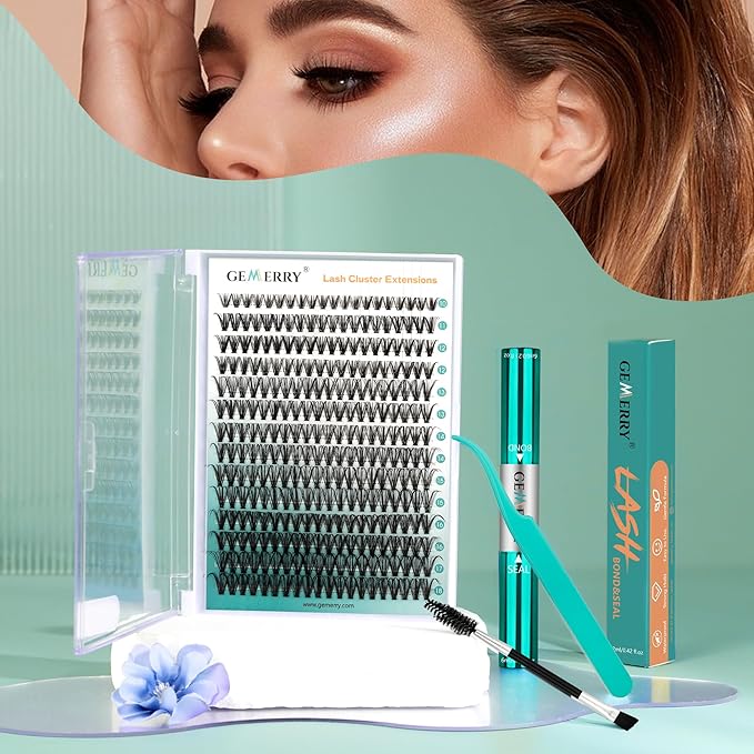 GEMERRY Lash Extension Kit DIY 280pcs Lash Clusters Kit Eyelash Extension Kit D Curl Individual Lashes Kit with Lash Bond and Seal Lash Tweezers for Self Use๏ผ40P+50P-10-18mm)