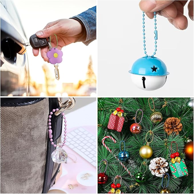 Lemonkey 10Pcs Ball Beads Chains Bulk,Pink Keychains Rings Metal Chains,4 Inch Dog Tag Metal Small Chains with Connectors for Hanging Decoration