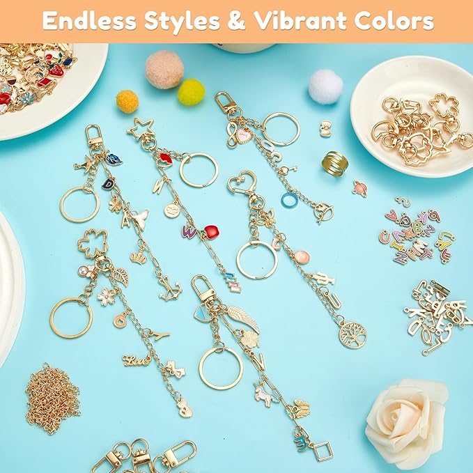 534Pcs DIY Keychain Making Kit with 228 Charms, Including 24 Keychain Clips Hooks 30 Extender Chain 200 Jump Ring Jewelry Plier Jewelry Making Supplies for Custom Key Ring Set Christmas Crafts Gifts