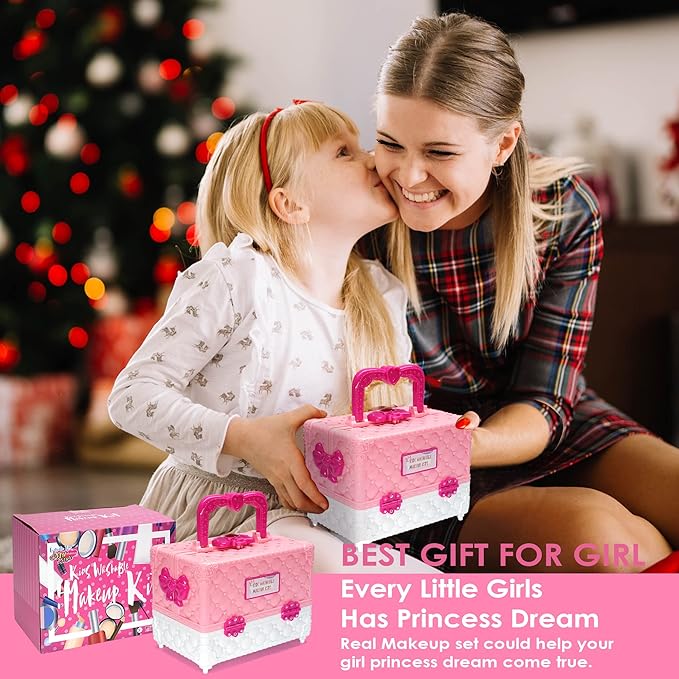 Kids Makeup Sets for Girls - 54 PCS Girl Toys, Washable Makeup for Kids 8-12, Maquillaje para Niñas, Play Makeup Set for Kid 3-5, Non Toxic Girls Makeup Sets, Princess Stuff Girl Birthday Gift(Pink)