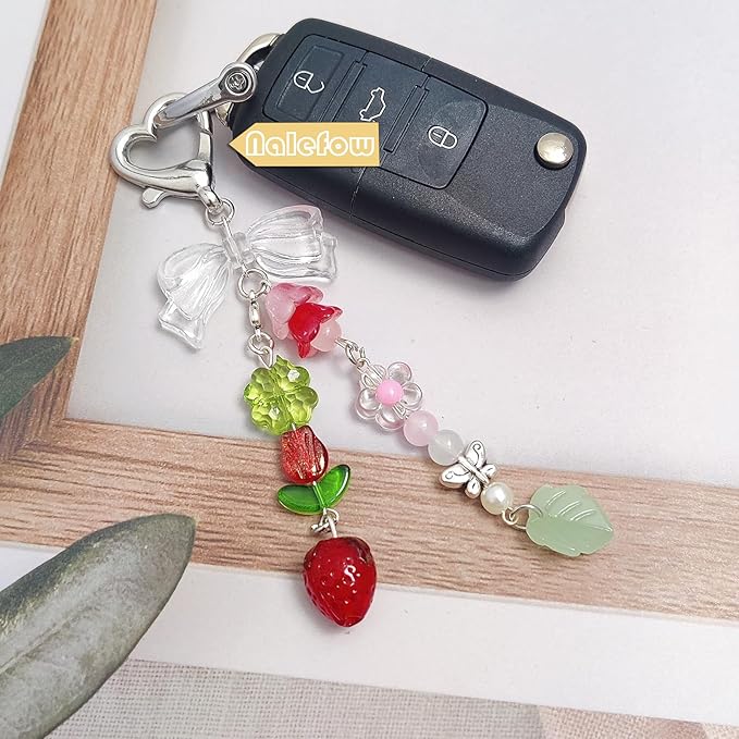 Keychain Bag Accessories Cute Cherry Strawberry Flower Keychains Accessories Decor for Keys Bags Purses Gift