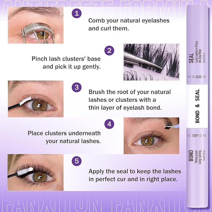 Natural Lash Clusters Kit Manga Lash Clusters DIY Lash Extension Kit 10-16mm Cluster Eyelash Extensions Kit Lash Bond and Seal Lash Tweezers Individual Lashes Cluster Kit DIY Lash at Home
