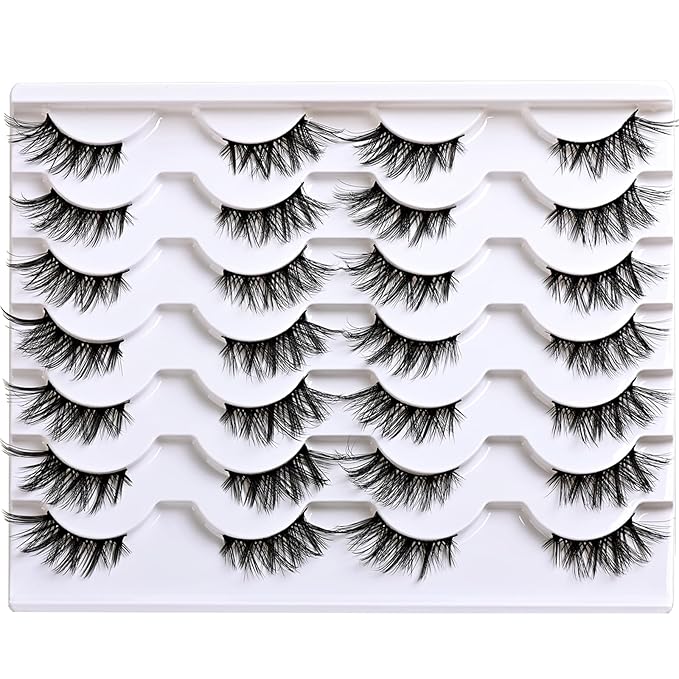 APCYUST Half Lashes False Eyelashes Wispy Fake Lash Strips Natural Cat Eye Strip Eyelash Pack 14 Pairs Mink Half Lashes Cateye 7-15mm Half Eyelashes for Women