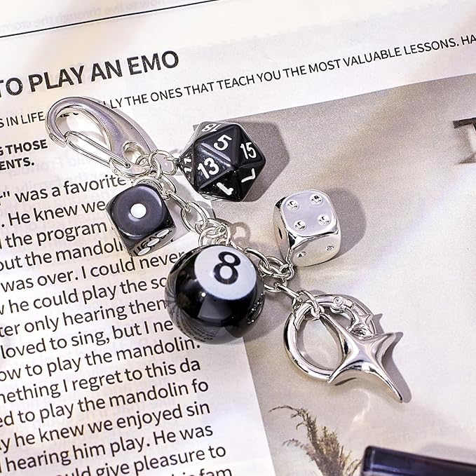 Bag Charms for Handbags-8 Ball Dice Keychain Backpack Charm Purse Dice & Star Charms Women Girl