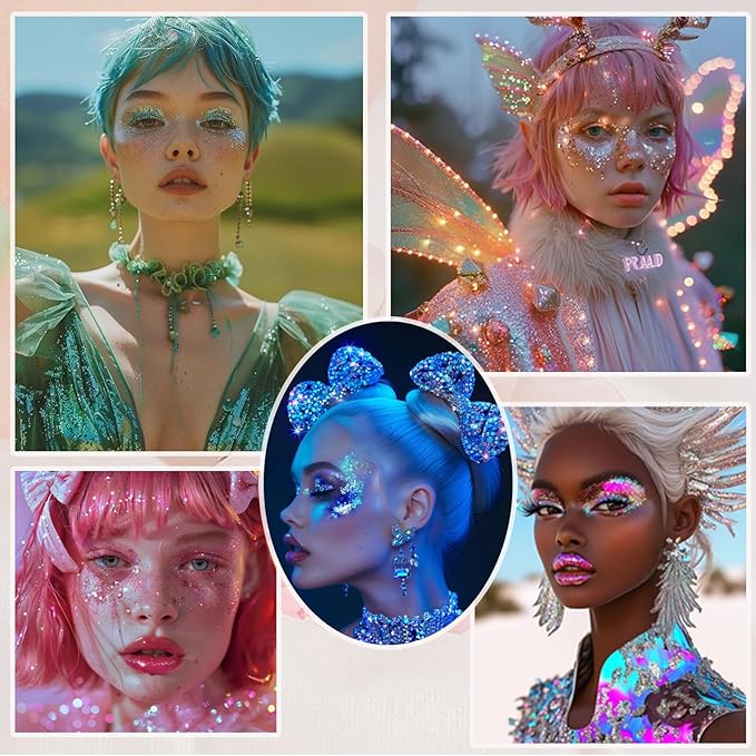 Face Body Glitter, Hair Glitter Sparkles Chunky Face Glitter Gel for Girls Makeup Singer Concerts Mermaid Festival Sequins Face Paint (3pc Pink)