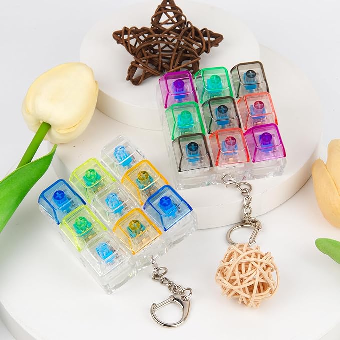 2 Pack 9 in 1 Keyboard Fidget Toy, Keyboard Fidget Keychain Keyboard Decompression Button Finger Clicker Toys Stress Relief Fidget Gifts (Mix Transparent)