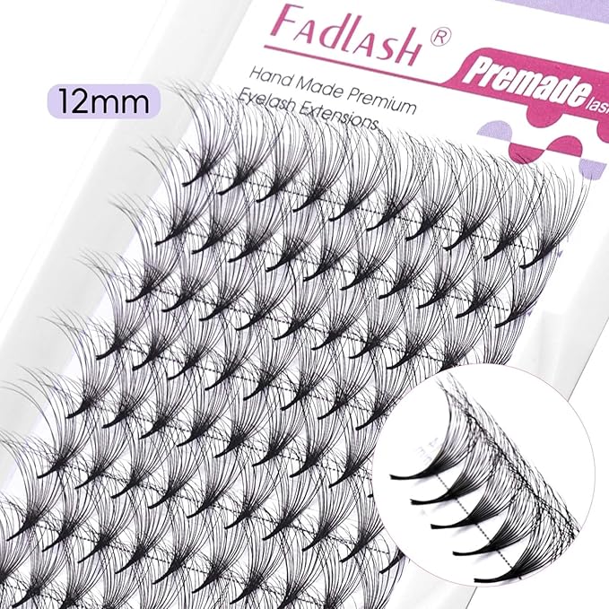 FADLASH Premade Lash Fans Double Layers Fluffy Premade Fans Eyelash Extensions 0.07 Thickness D Curl 10D Volume Lashes Premade Easy Fan Lashes (10D-0.07-D, 12mm)