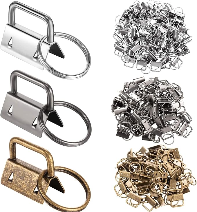 Qovydx 40Pcs Key Fob Hardware 39Pcs 1 inch Keyfob Hardware Kit Key Fob Clamp with 1PCS Key Fob Pliers Key Fob Tool for Faux Leather Wristlet Keychain Crafts Key Chain