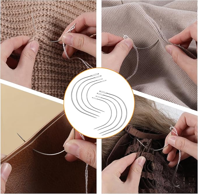 TIESOME 8 PCS 4 Sizes Curved Needles, Sewing Curved Needles Heavy Duty Leather Hand Sewing Needles C Sewing Needles for Leather Projects Carpet or Canvas Wig Making(2/2.5/3/3.5 Inch)