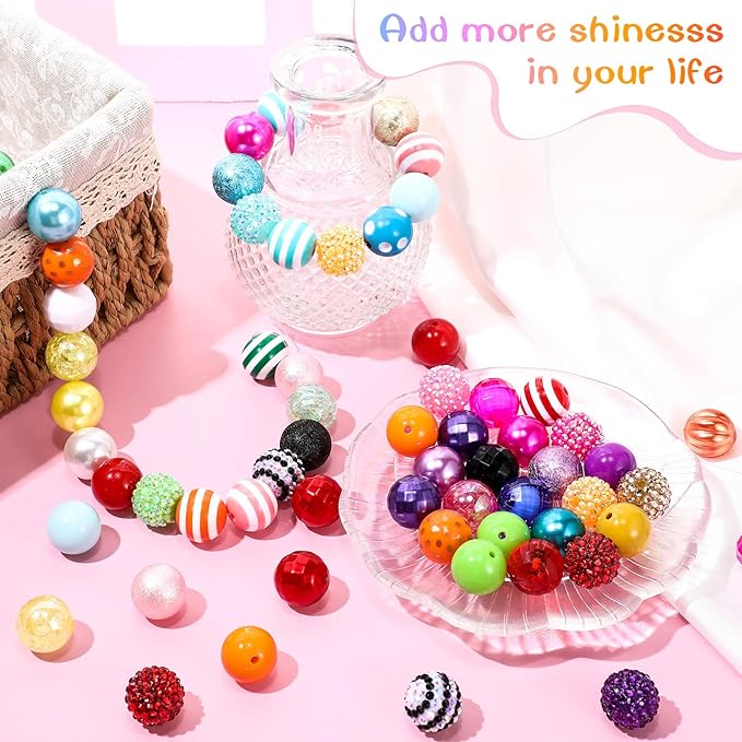 100 Pcs 20mm Rhinestone Bubblegum Beads for Pens Mixed Crystal Resin Chunky Beads for DIY Craft Keychain Necklace Bracelet Jewelry Making(Multicolor)