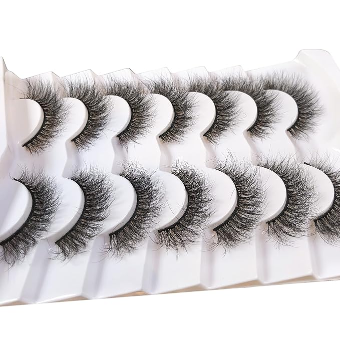 Pooplunch False Eyelashes Cat Eye Wispy Fairy Lashes Natural Volume Short Faux Mink Fake Eye Lash Strips 7 Pairs Pack