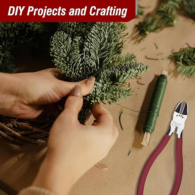 KATA Wire Cutter Plier for Crafts: 2-Pack Heavy Duty 6 Inch Side Cutter Metal Cutting Tool - Safety Cap Sharp Flush Cut Model Snips For Zip Ties, Floral, Artificial Flowers, Chicken Wire, Electronic