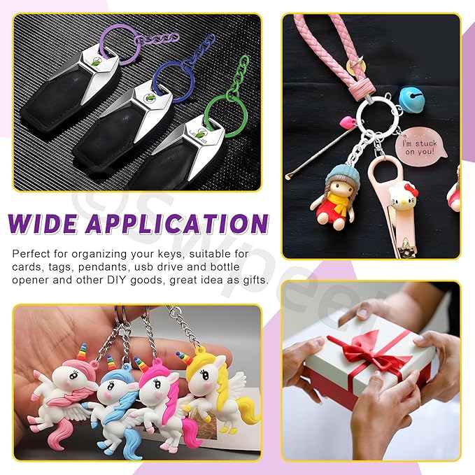 Swpeet 372Pcs 6 Colors 25mm - 1Inch Key Chain Rings Kit, Includes 72Pcs 25mm Keychain Rings with Chain, 150Pcs Open Jump Ring and 150Pcs Screw Eye Pins for DIY Crafts and Jewelry Making