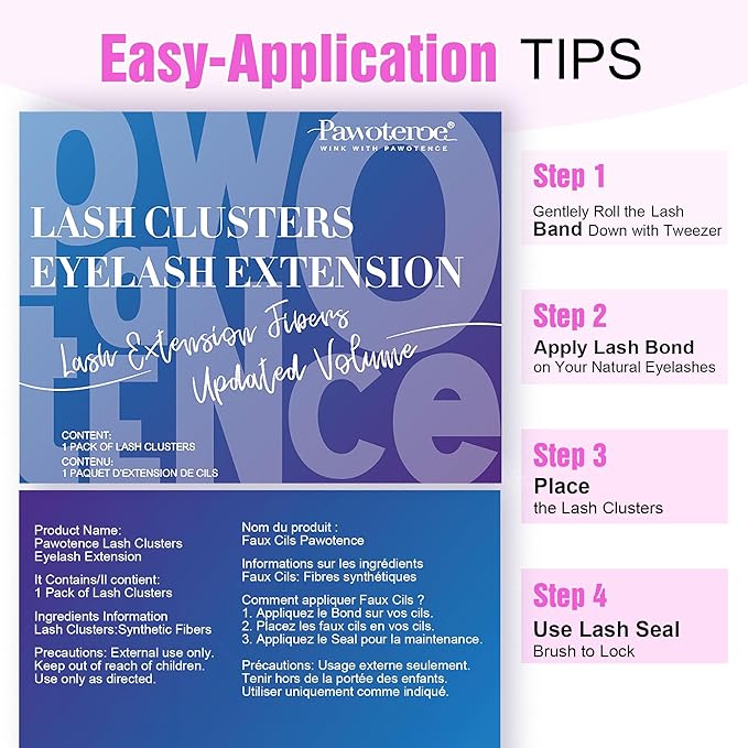 Pawotence Lash Clusters 280pcs Individual Lashes Cluster Eyelash Extensions 50D 9-16mm Mix Eyelash Clusters Lash Extension for Self Application at Home (50D, 0.07D, 9-16mm)