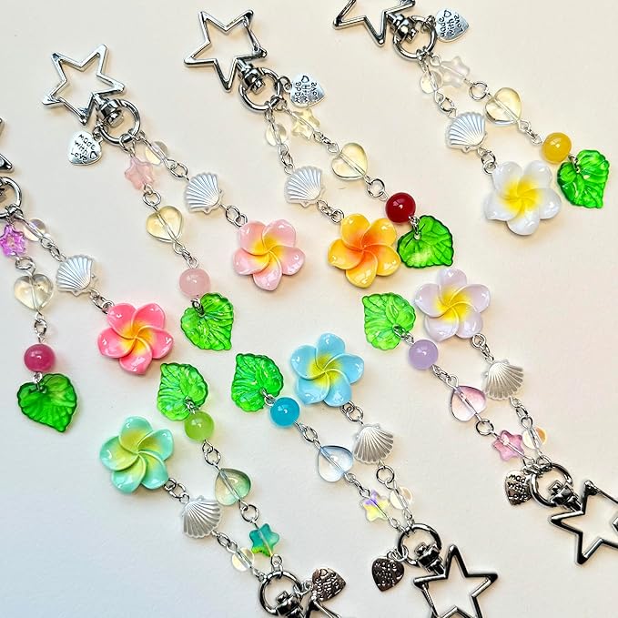 Agromusk Hibiscus Flower Keychain,Cute Y2K Hawaiian Tropical Flowers Keychains Aesthetic Star Summer Beach Decor for Women