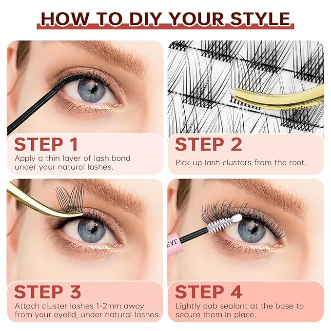 JOLIETIFY Lash Extension Kit, Natural Look, Wispy Soft & Fluffy, Faux Mink 8-16mm DIY Cluster Lashes, Reusable Individual Lashes with Waterproof Bond & Seal, Tweezers & Remover, Easy to Apply