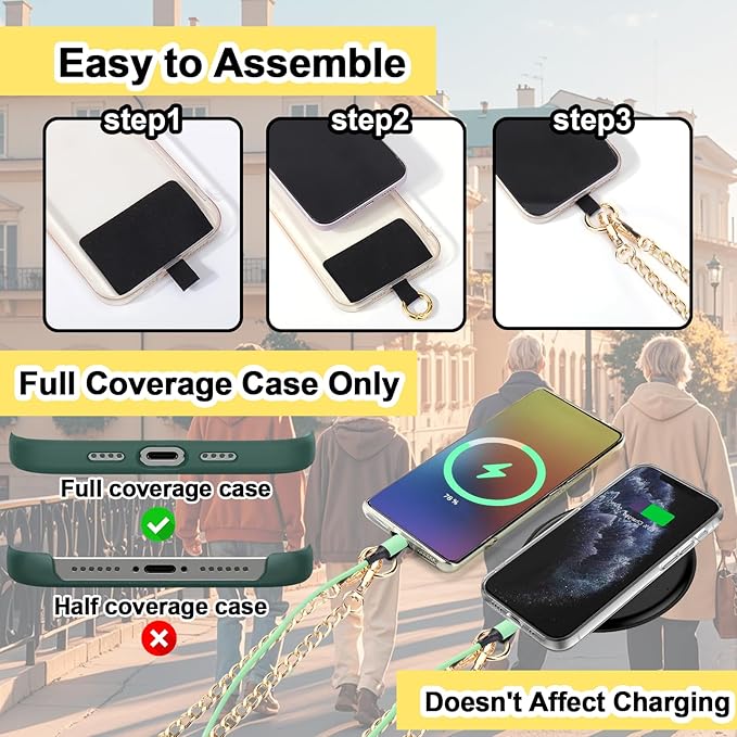 XANGNIER Clip and Go Strap for Phone with Wallet Crossbody, Phone Strap with Zippered Wallet, Adjustable Anti Theft Cellphone Lanyard for Women, Cellphone Chain Accessories,Chain Gold