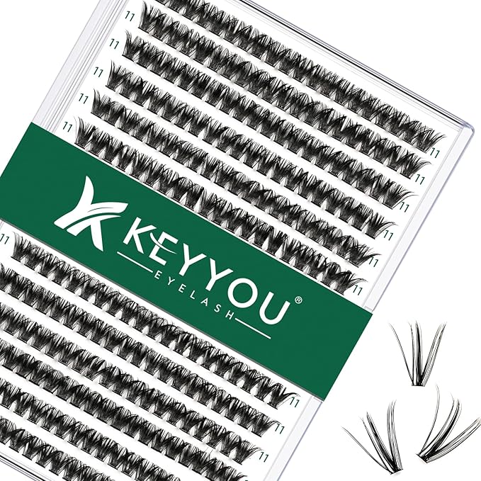 Lash Clusters 300pcs Individual Lashes 50D 0.07C Curl 11mm DIY Eyelash Extension KEYYOU Large Tray Volume Soft&Natural Cluster Lashes(50D-0.07C,11)