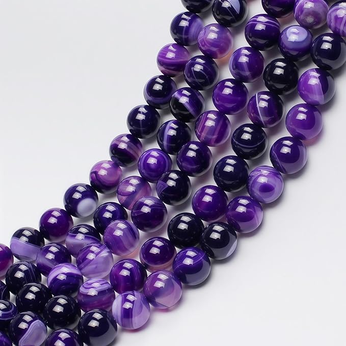 MJDCB Natural Stone Beads Purple Striped Agate Round Loose Beads for Jewelry Making DIY Bracelet Necklace (6mm)
