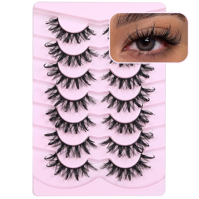 Lashes Wispy False Eyelashes Natural Fairy Fake Eyelashes Cat Eye Lashes Mink Long Strip Eyelashes Doll Manga Lashes 7 Pairs C Curly Lashes Pack by ALICROWN
