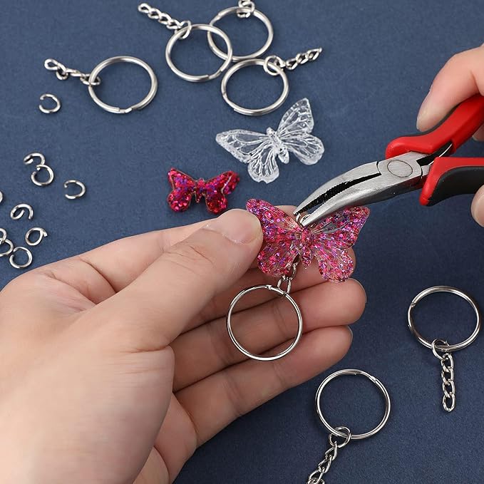 50Sets 1 inch Keychain Rings Golden Split Round Key Ring with Chain and Open Jump Rings for DIY Keychain Making Crafts