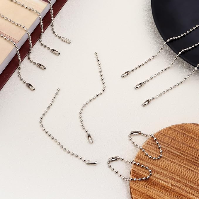 Lemonkey 100Pcs Ball Beads Chain Bulk, Silver Keychain Rings, 4 Inch Dog Tag Metal Small Chain With Connectors for Hanging Decoration