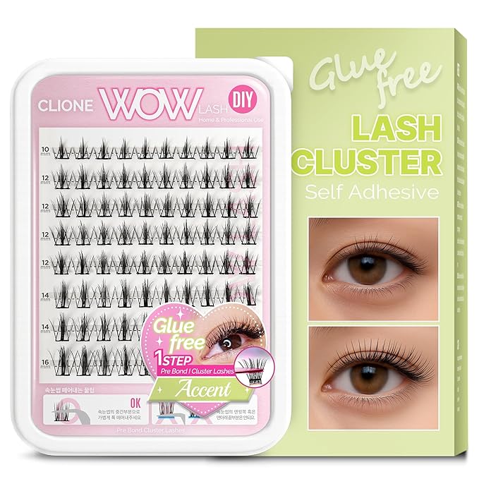 CLIONE PRIME Korean Self Adhesive Lash Clusters Manga Look No Glue Press On Pre Bond Lash Clusters Fluffy Self Adhesive False Eyelashes No Glue Needed Reusable Wispy Eyelash Extensions