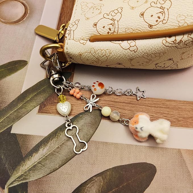 Cute Dog Keychain Fuzzy Dog Puppy Decor Keychain Aesthetic Y2K Bag Charms Stylish Dog Pendant Keychains Accessories