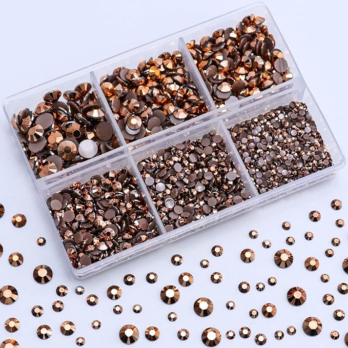 3000PCS Flatback Resin Rhinestone, 2mm 3mm 4mm 5mm 6mm Brown/Coffee Flatback Jelly Rhinestones for Crafts, Mugs, Bottles, Tumblers, Loose Bling Glitter Diamond Resin Jelly AB Stone