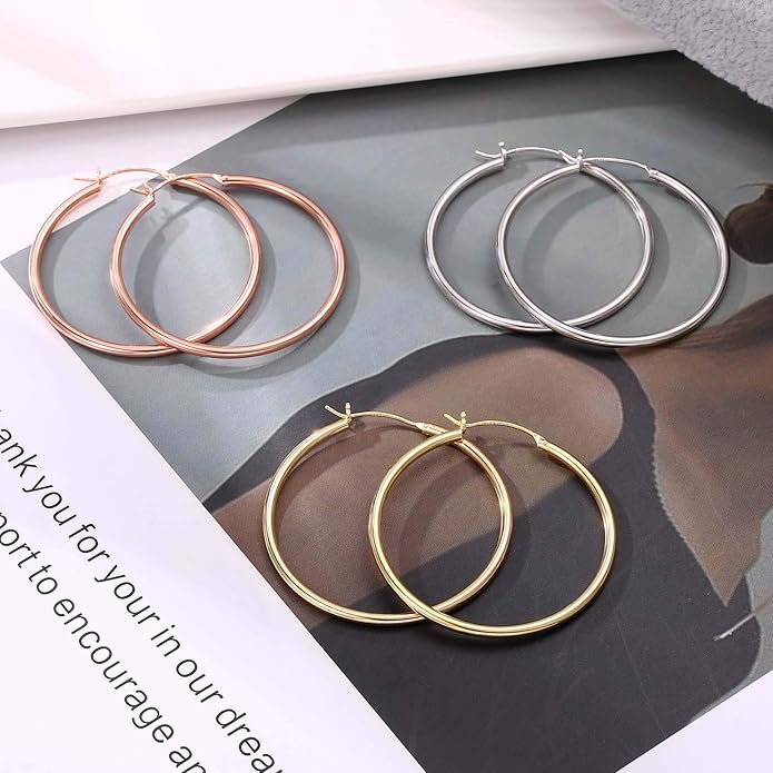 M MOOHAM 14K-Gold-Plated Hoop Earrings for Women - Hypoallergenic 14K Gold 925 Sterling silver-plated Post Sensitive Ears Nickel Free Hoops Earrings Set for Women Jewelry Lightweight 13-60mm