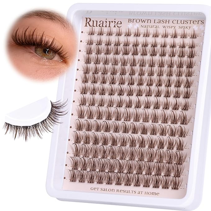 Brown Lash Clusters Invisible Band Eyelash Clusters Manga Cluster Lashes Natural Lashes Clusters C Curly 8-16mm Wispy Cluster Eyelash Extensions 168pcs DIY Individual Lashes by Ruairie