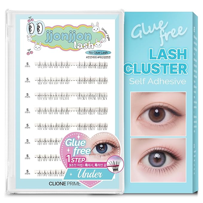 CLIONE PRIME Korean Self Adhesive Lash Clusters Under No Glue Press On Pre Bond Lash Clusters Fluffy Self Adhesive False Eyelashes No Glue Needed Reusable Wispy Eyelash Extensions