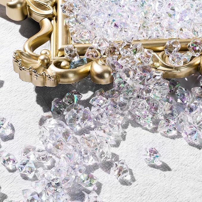 DomeStar 550PCS Bright Clear Vase Fillers, Acrylic Fake Crushed Ice Rocks Clear Gems Crystals Plastic Diamonds for Vase Fillers Centerpiece Fish Tank Table Scatter Photography Props Display Decoration