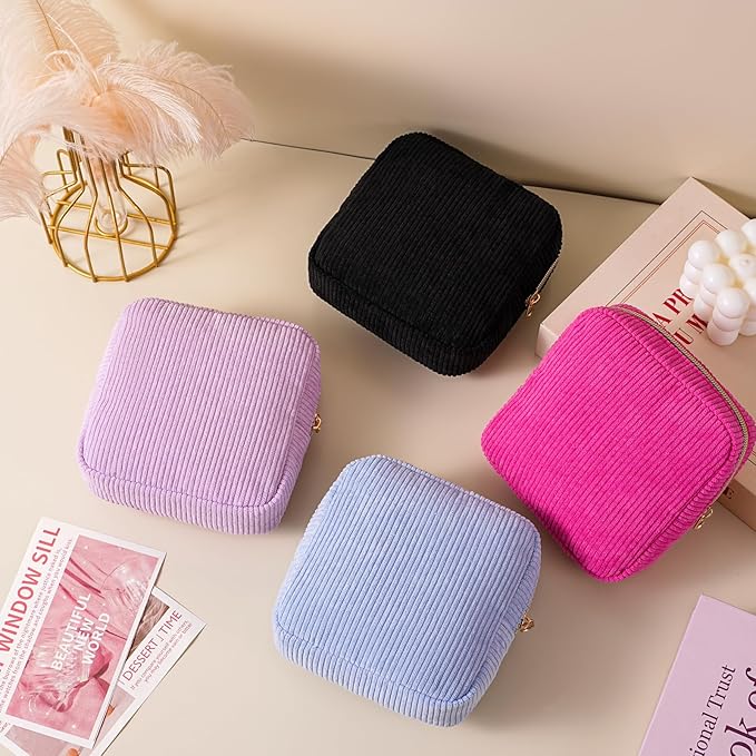 uekeboag Cute Small Corduroy Zipper Makeup Bag, Mini Coquette Aesthetic Pouch with Bear Pattern for for Purse,Key Pocket Lipstick Bag Card Holder Data Cable Organizer (11Black)