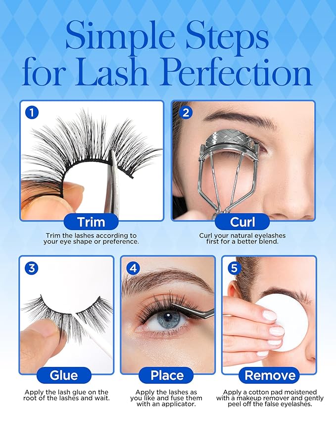 EYELIAN False Eyelashes, Black Full Volume Strip Flat Lashes 8-15mm Ultra Lightweight and Soft Wispy, Natural Doll Eye Fake Lashes, Reusable, Easy to Apply