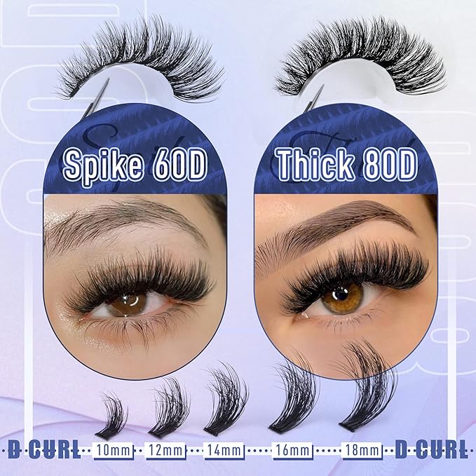 Fluff Lash Clusters 60D+80D Thick Eyelash Clusters D Curly Wispy Individual Lashes 10-18mm Cluster Eyelash Extensions 280pcs False Eyelashes DIY Flat Lash Extension by TOOCHUNAG