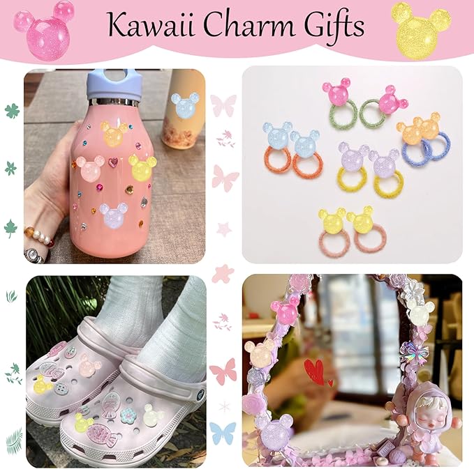 50Pcs Cute Slime Charms Bulk Set – Kawaii Accessories Flatback Resin Charms for Crafts, Mini Resin Animals Embellishments for Nail,Phone Junk Cases, Hairpins Scrapbooking& DIY Decoration (Shiny)