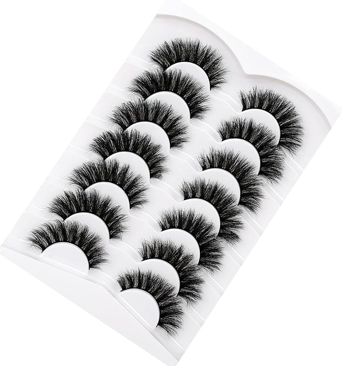 Pooplunch False Eyelash Volume Cat Eye Lashes D Curly Fluffy Lashes Wispy 8D Natural Soft Faux Mink Fake Eyelash Strips 7 Pairs Pack