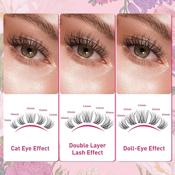 PROLASHBEAUTY Natural Lash Clusters Wispy Lashes Invisible Band Eyelash Clusters CC Curl Individual Lashes Natural Look Lashes Clusters with Super Thin Band Reusable Soft & Comfortable (Solia,8-16mix)