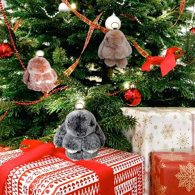 Bunny Keychain with Tin,Bunny Handmade Soft Pompom Charms,Fluffy Keychain Accessories for Womens