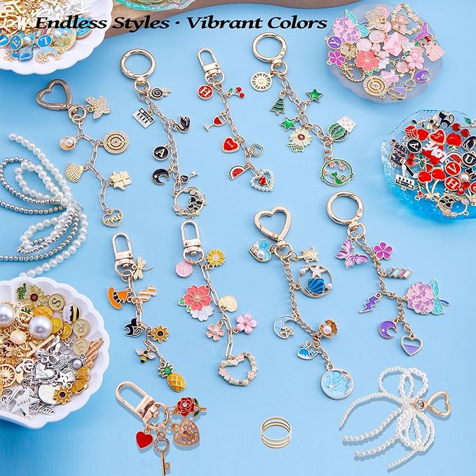 Wurosi 544Pcs Lip Gloss Keychain Making Kit with Charms, Including 24 Keychains Clips 30 Extender Chain 198 Charm Jewelry Plier, DIY Keychains Kit, for Keychain Making Supplies, Christmas Gifts