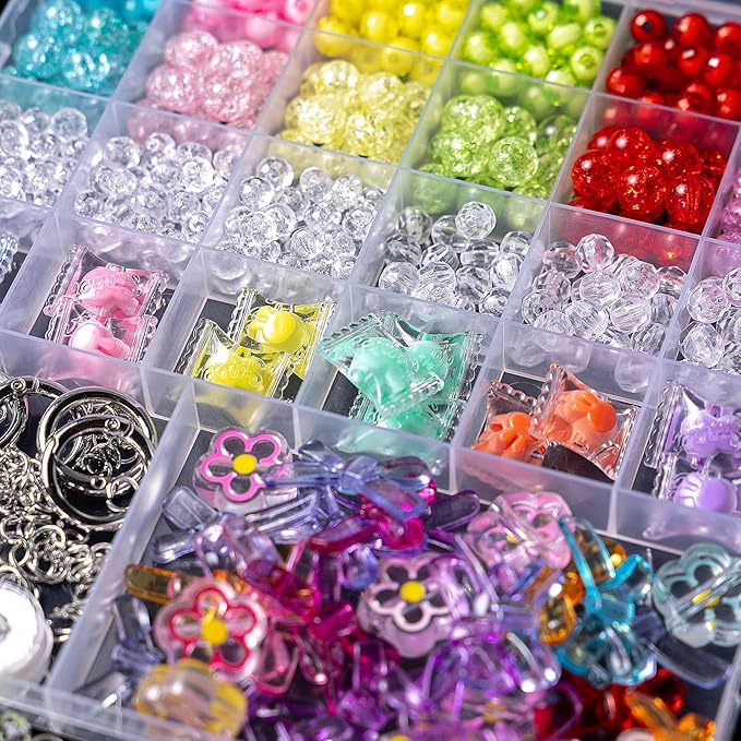 nikkiGuo 330 PCS Crackle Acrylic Beads, Jewelry Making Kit Transparent Candy Bead โ Butterfly Flower Suncatcher Faceted Bicone Beads in Mixed Sizes with Wire, Clasps for DIY Bracelets, Necklaces