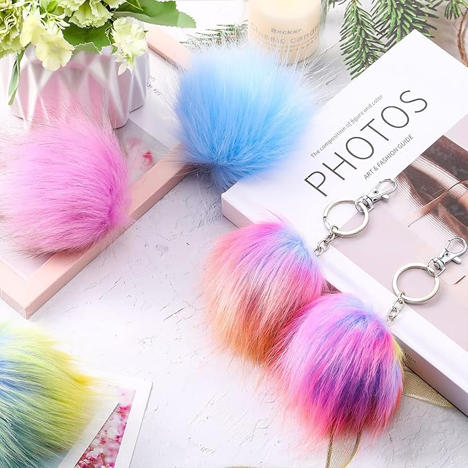 Tatuo 16 Pcs Faux Fur Pom Poms for Hat 4 Inches Large Fluffy Pom Balls for Crafts Knitting Beanies Shoes Scarves Bag Pompoms Keychain Charms Winter DIY Accessories (Mermaid Color)