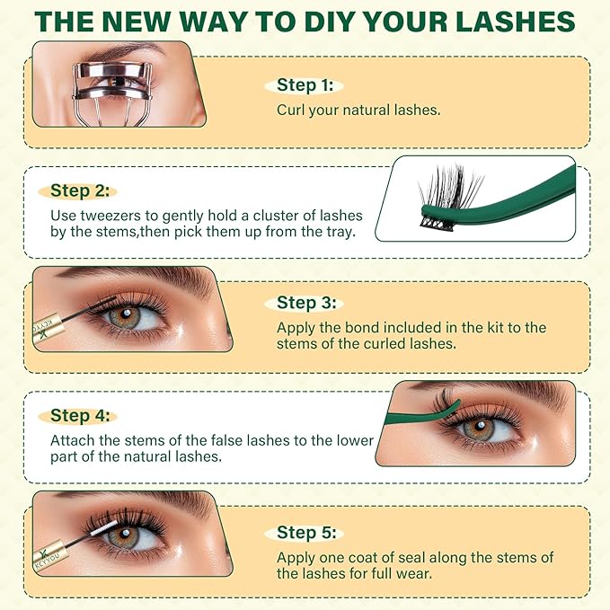 KEYYOU LASH Manga Lash Clusters Kit 8-18mm Eyelash Clusters Kit DIY Lash Extension Kit Natural Fairy Cluster Lashes with Lash Bond Seal Remover Applicator Soft Thin Band(MG02)
