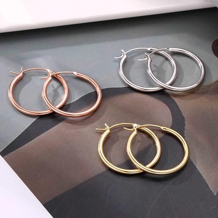 M MOOHAM 14K-Gold-Plated Hoop Earrings for Women - Hypoallergenic 14K Gold 925 Sterling silver-plated Post Sensitive Ears Nickel Free Hoops Earrings Set for Women Jewelry Lightweight 13-60mm
