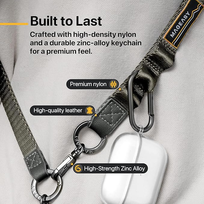 MAGEASY 2-IN-1 Cell Phone Lanyard Crossbody + Wrist Strap with Phone Tether Tab & Accessory Loop & Keychain Compatible with iPhone Most Smartphones | Click and Go Strap for Travel Anti Theft (Black)