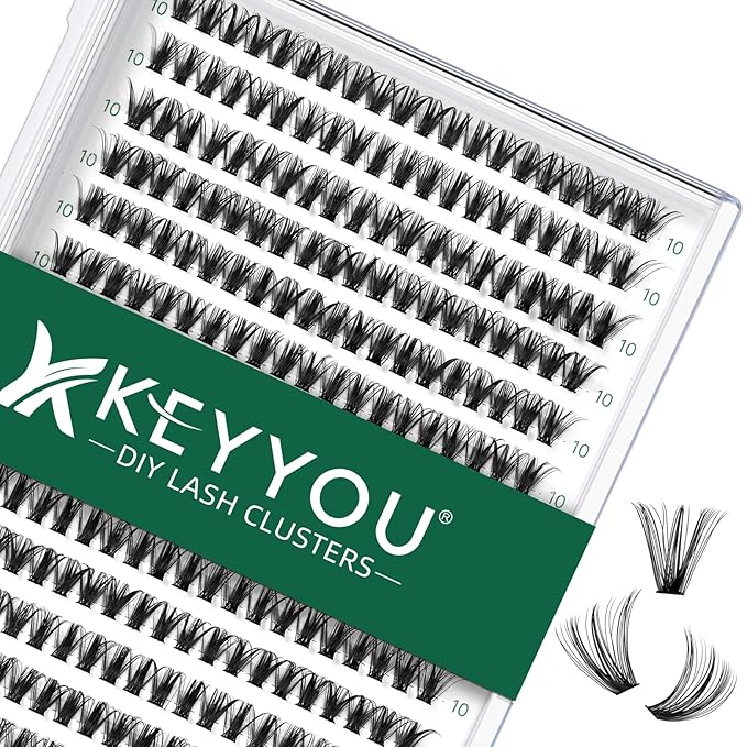 Lash Clusters 300pcs Individual Lashes 40D 0.07C Curl 10mm DIY Eyelash Extension KEYYOU Large Tray Volume Soft&Natural Cluster Lashes(40D-0.07C,10)